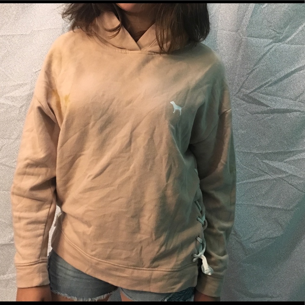laced sides hooded pink sweatshirt